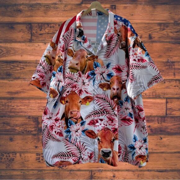 5 for $25🔥American Flag Cow Print Luau Hawaiian Shirt 4XL - Picture 1 of 4